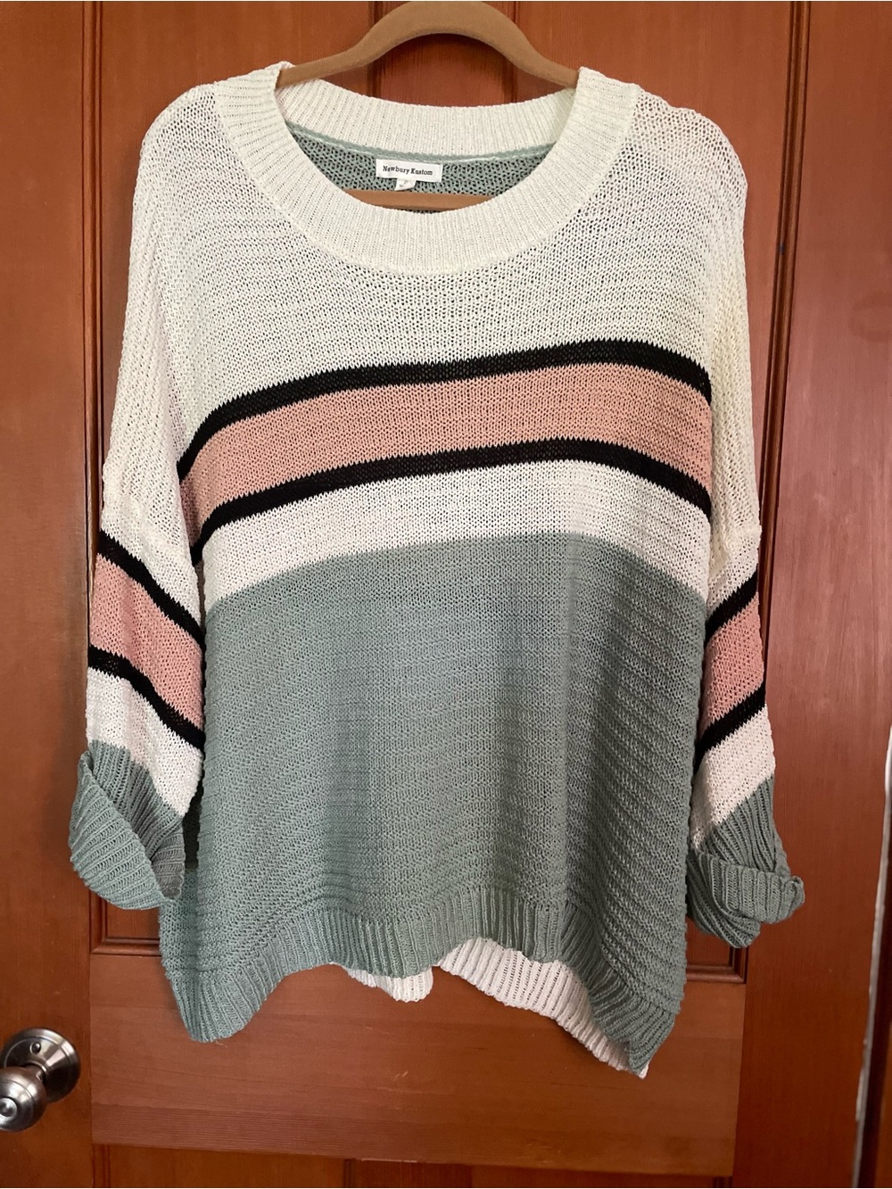 Cool Breezy Loose-knit Crewneck Sweater - Ivory, Dusty Pink & Sage